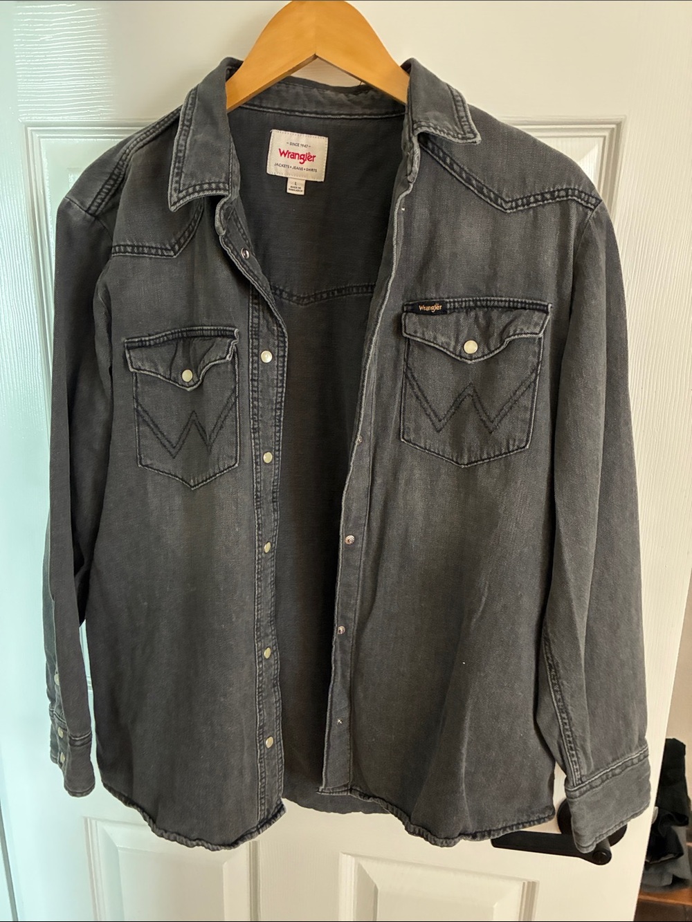 Wrangler Washed Black Denim Western Shirt